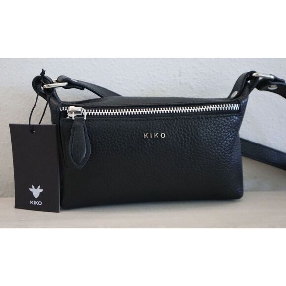 KIKO 744-1 Black Pebbled Genuine Leather Simple Crossbody Purse Handbag - Picture 3 of 9